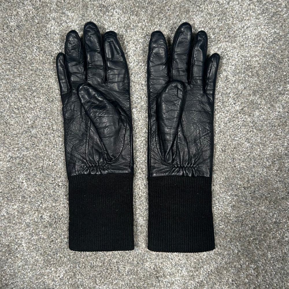 Fownes Black Genuine Leather Gloves with Ribbed Knit Cuffs Size 7.5 - Picture 2 of 6